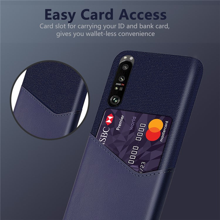 KSQ Cloth + Leather + PC Well-Protected Phone Case with Card Slot Design for Sony Xperia 1 III 5G - Blue