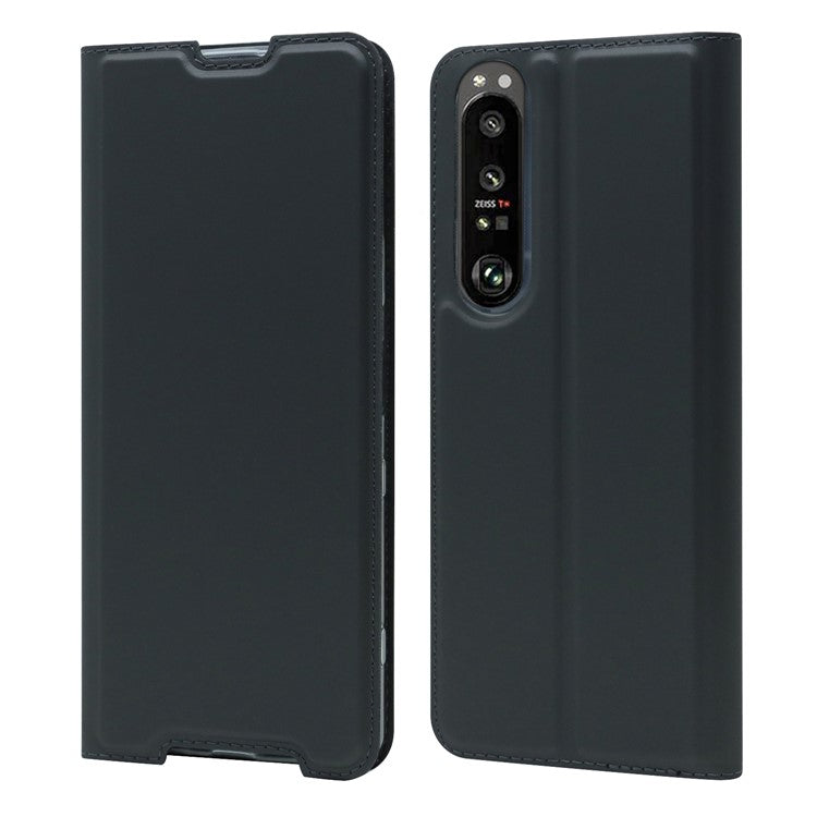 Auto-absorbed Stand Leather Mobile Phone Case Shell Cover with Card Holder for Sony Xperia 1 III 5G - Black