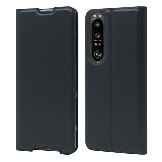 Auto-absorbed Stand Leather Mobile Phone Case Shell Cover with Card Holder for Sony Xperia 1 III 5G - Black