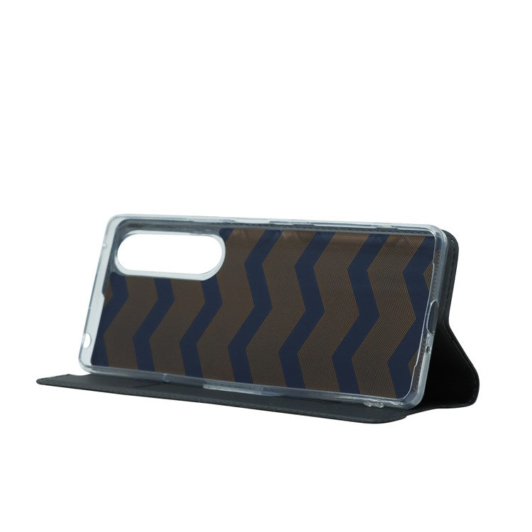 Auto-absorbed Stand Leather Mobile Phone Case Shell Cover with Card Holder for Sony Xperia 1 III 5G - Black