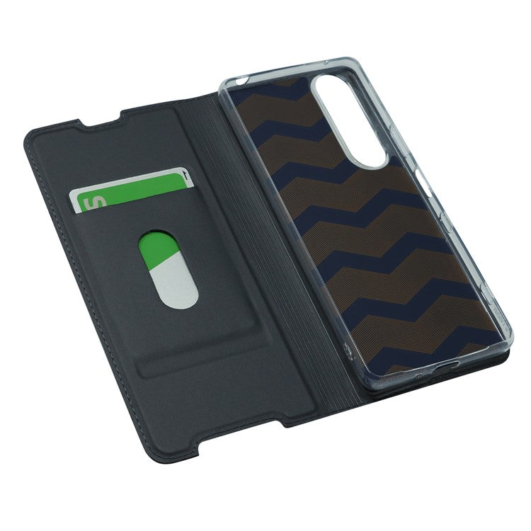 Auto-absorbed Stand Leather Mobile Phone Case Shell Cover with Card Holder for Sony Xperia 1 III 5G - Black