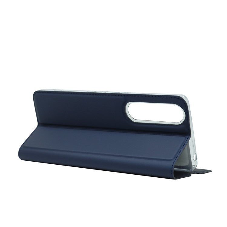 Auto-absorbed Stand Leather Mobile Phone Case Shell Cover with Card Holder for Sony Xperia 1 III 5G - Blue