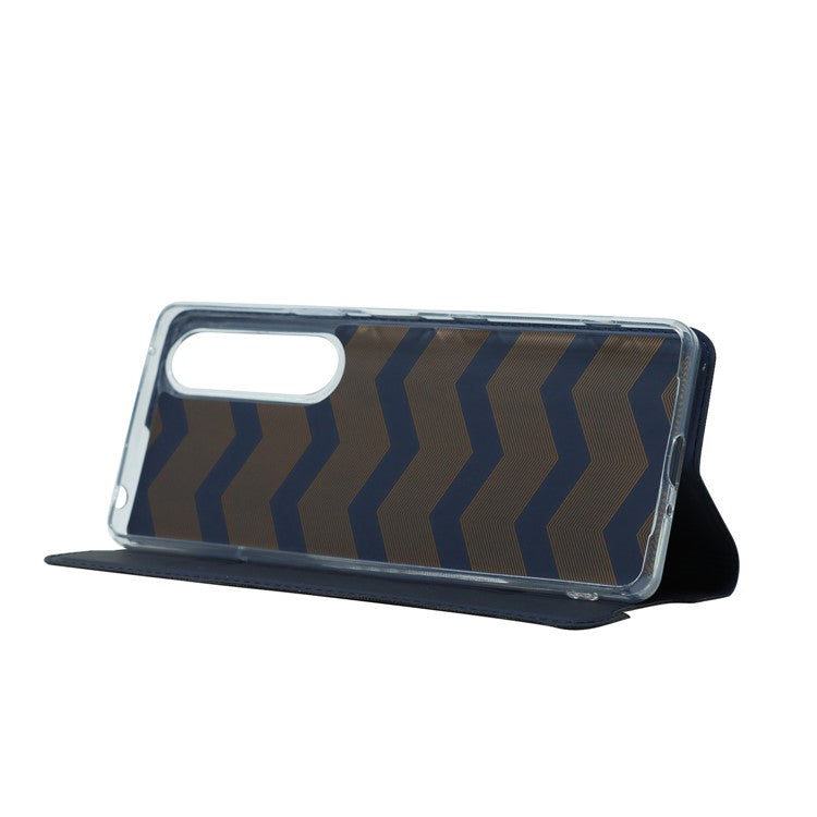 Auto-absorbed Stand Leather Mobile Phone Case Shell Cover with Card Holder for Sony Xperia 1 III 5G - Blue