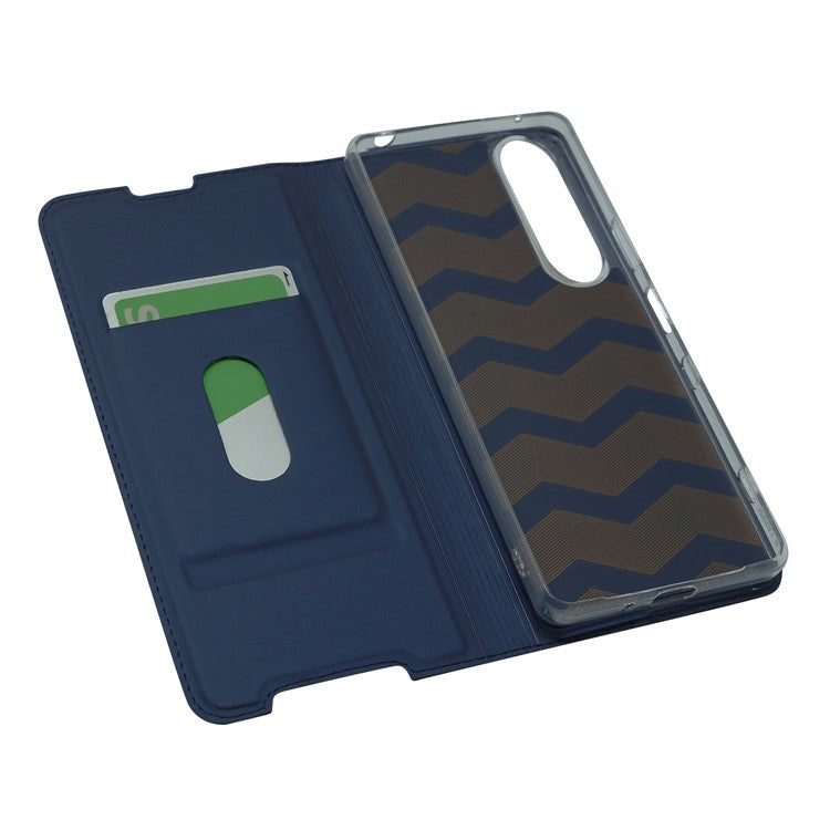 Auto-absorbed Stand Leather Mobile Phone Case Shell Cover with Card Holder for Sony Xperia 1 III 5G - Blue