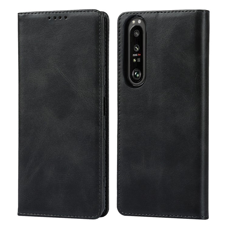 Auto-absorbed Wallet Leather Stand Shell for Sony Xperia 1 III 5G - Black