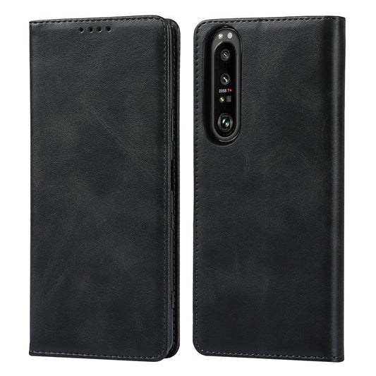 Auto-absorbed Wallet Leather Stand Shell for Sony Xperia 1 III 5G - Black