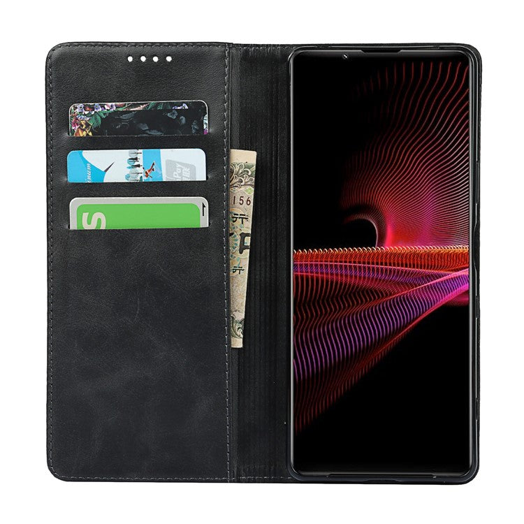 Auto-absorbed Wallet Leather Stand Shell for Sony Xperia 1 III 5G - Black