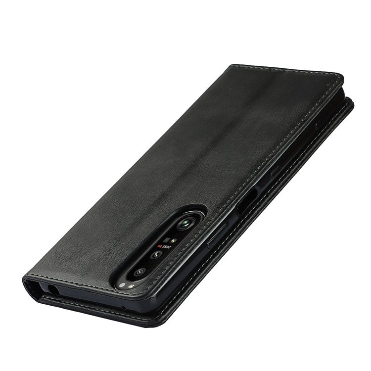 Auto-absorbed Wallet Leather Stand Shell for Sony Xperia 1 III 5G - Black
