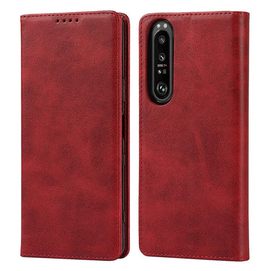 Auto-absorbed Wallet Leather Stand Shell for Sony Xperia 1 III 5G - Red