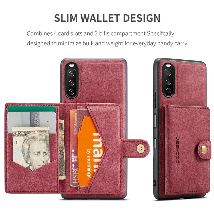 JEEHOOD Detachable 2-in-1 Leather Coated TPU Phone Case with Magnetic Clasp Wallet Design for Sony Xperia 10 III 5G - Red