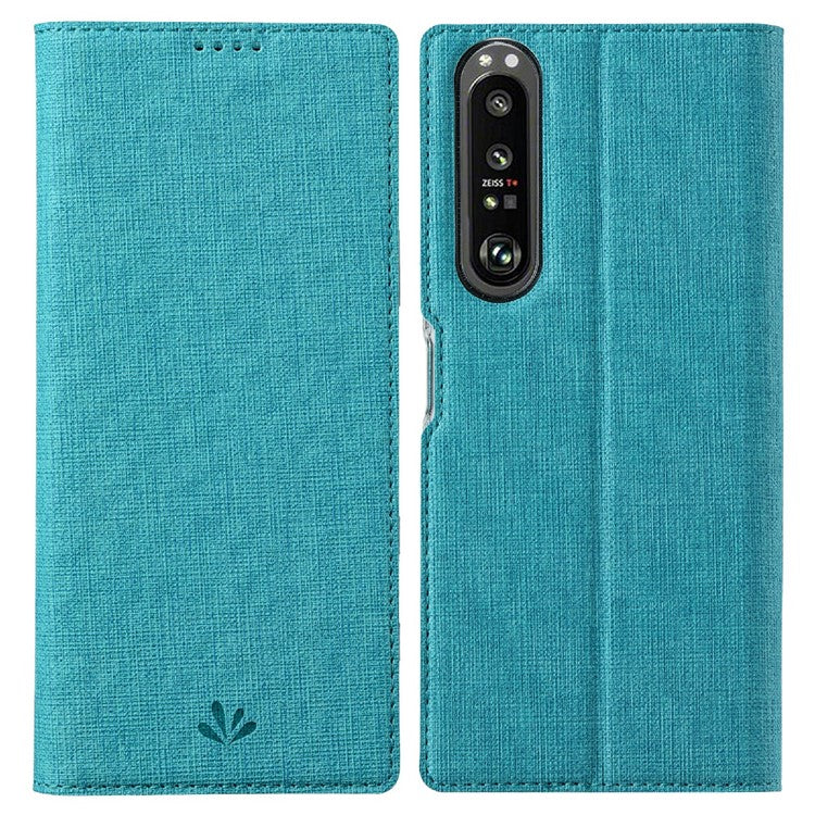 VILI DMX Cross Texture Leather Stand Case for Sony Xperia 1 III 5G - Blue