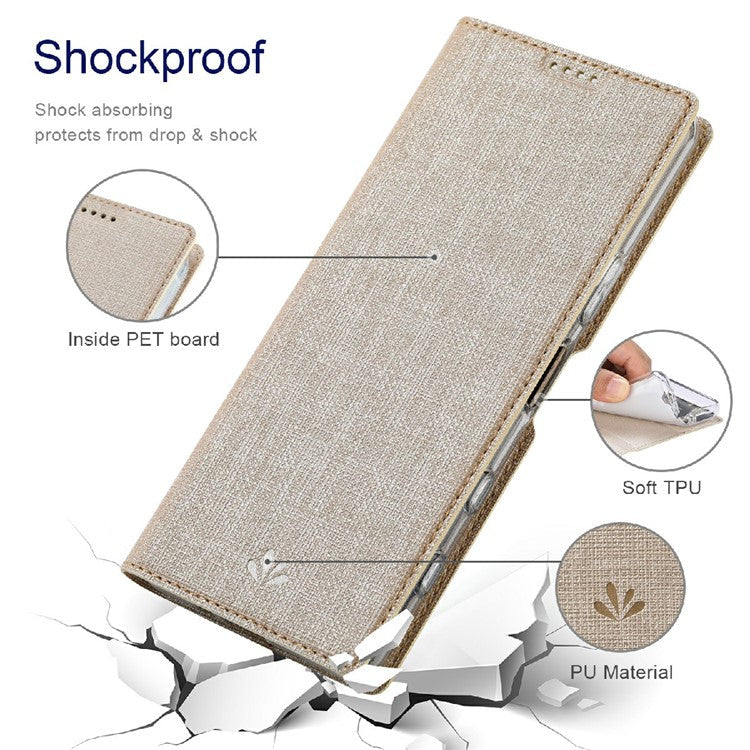 VILI DMX Cross Texture Leather Stand Case for Sony Xperia 1 III 5G - Beige