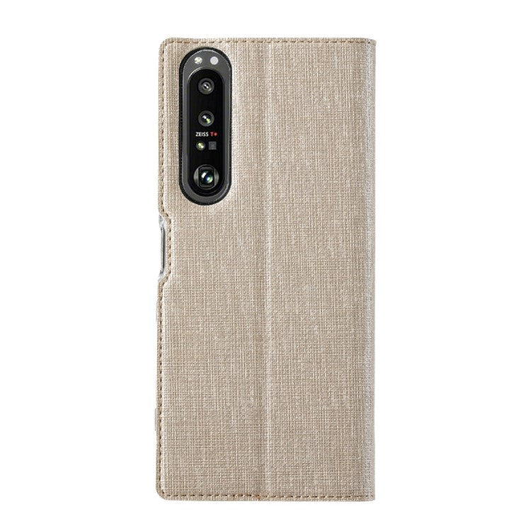 VILI DMX Cross Texture Leather Stand Case for Sony Xperia 1 III 5G - Beige