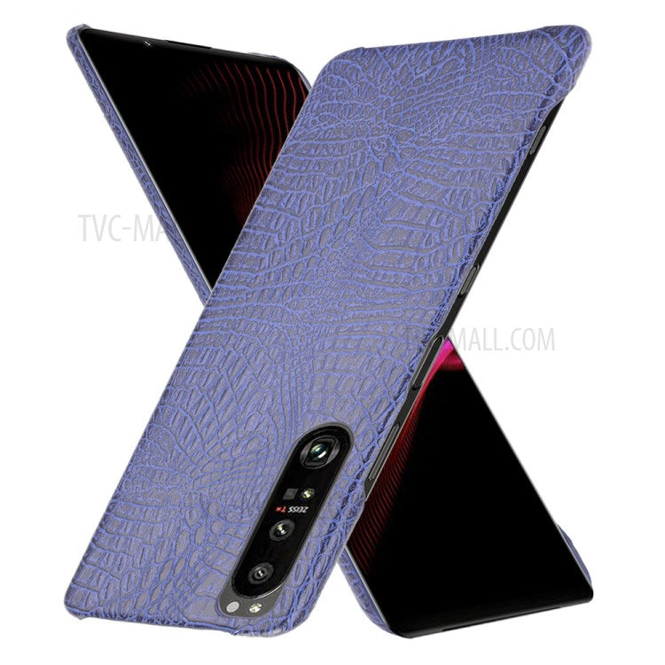 Crocodile Texture Phone Case for Sony Xperia 1 III 5G, Leather Coated Hard PC Phone Cover - Purple