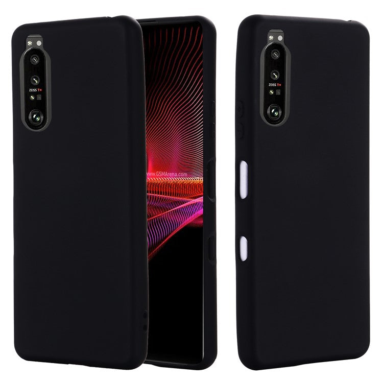 Solid Color Liquid Silicone Well-Protected Phone Protective Shell with Strap for Sony Xperia 1 III 5G - Black