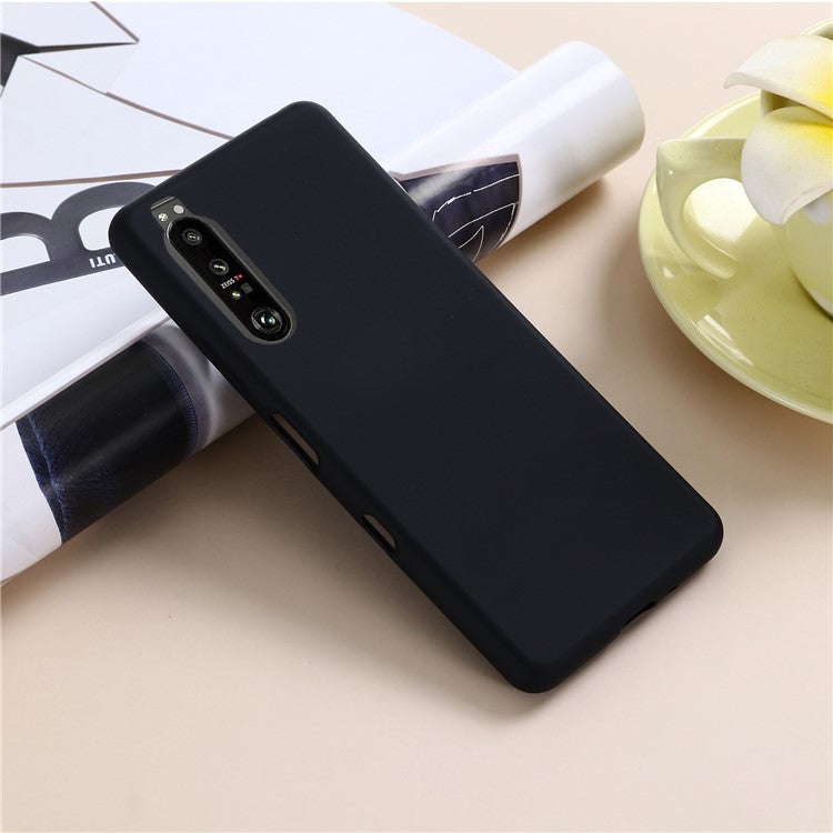 Solid Color Liquid Silicone Well-Protected Phone Protective Shell with Strap for Sony Xperia 1 III 5G - Black