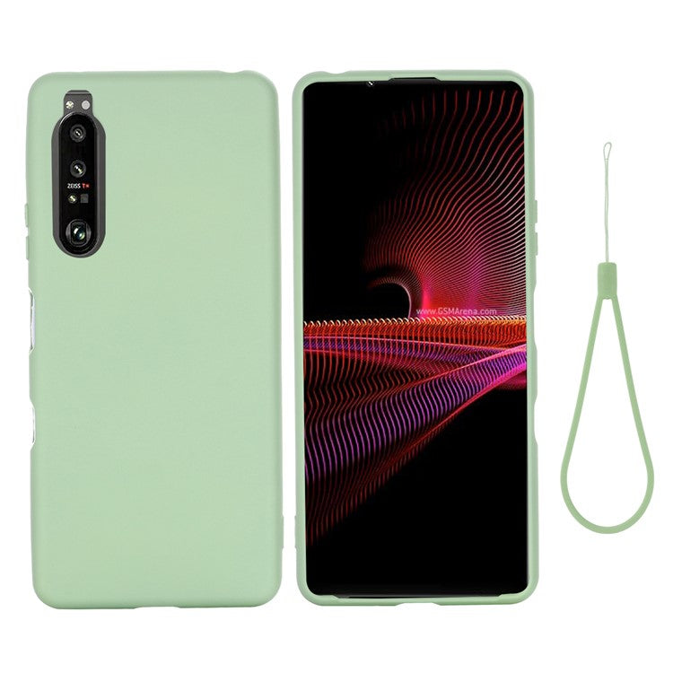 Solid Color Liquid Silicone Well-Protected Phone Protective Shell with Strap for Sony Xperia 1 III 5G - Green