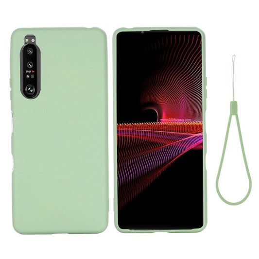 Solid Color Liquid Silicone Well-Protected Phone Protective Shell with Strap for Sony Xperia 1 III 5G - Green