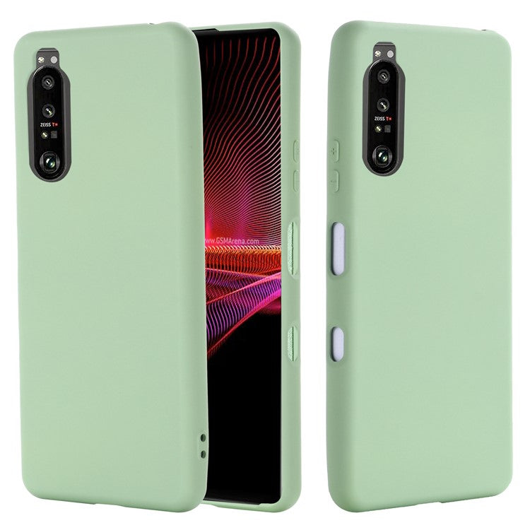 Solid Color Liquid Silicone Well-Protected Phone Protective Shell with Strap for Sony Xperia 1 III 5G - Green