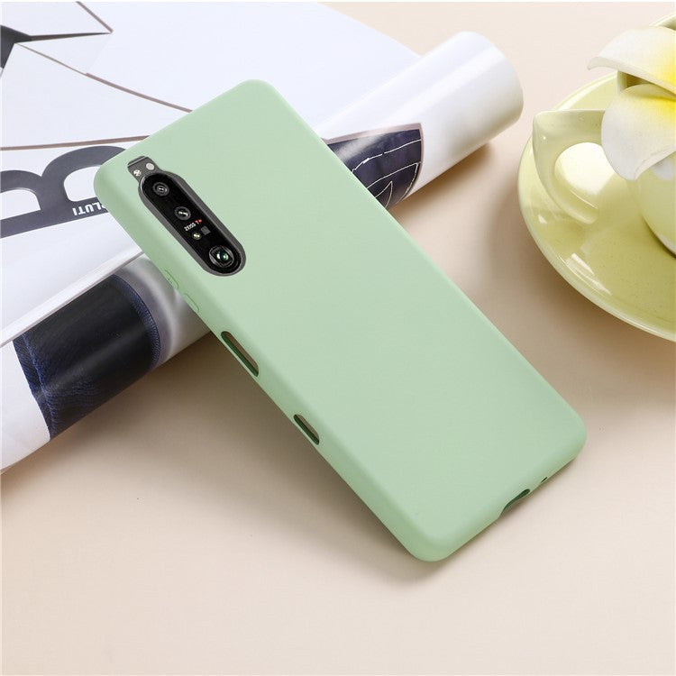 Solid Color Liquid Silicone Well-Protected Phone Protective Shell with Strap for Sony Xperia 1 III 5G - Green
