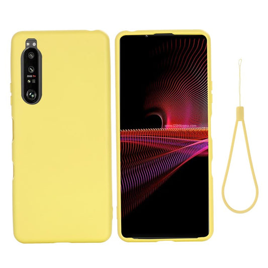 Solid Color Liquid Silicone Well-Protected Phone Protective Shell with Strap for Sony Xperia 1 III 5G - Yellow