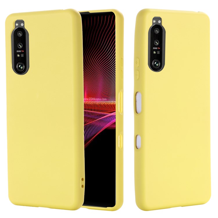 Solid Color Liquid Silicone Well-Protected Phone Protective Shell with Strap for Sony Xperia 1 III 5G - Yellow