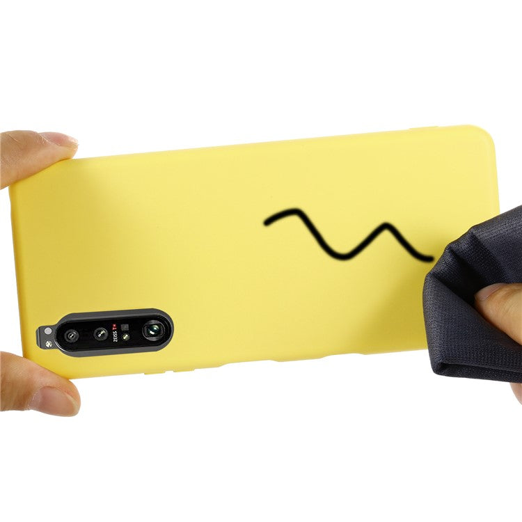 Solid Color Liquid Silicone Well-Protected Phone Protective Shell with Strap for Sony Xperia 1 III 5G - Yellow