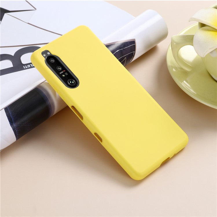 Solid Color Liquid Silicone Well-Protected Phone Protective Shell with Strap for Sony Xperia 1 III 5G - Yellow