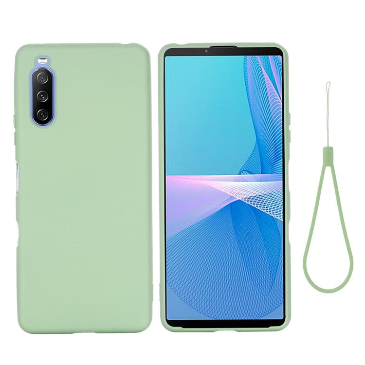 Solid Color Well-Protected Liquid Silicone Phone Protective Shell with Strap for Sony Xperia 10 III 5G - Green