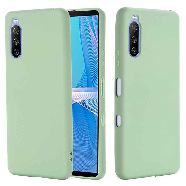 Solid Color Well-Protected Liquid Silicone Phone Protective Shell with Strap for Sony Xperia 10 III 5G - Green