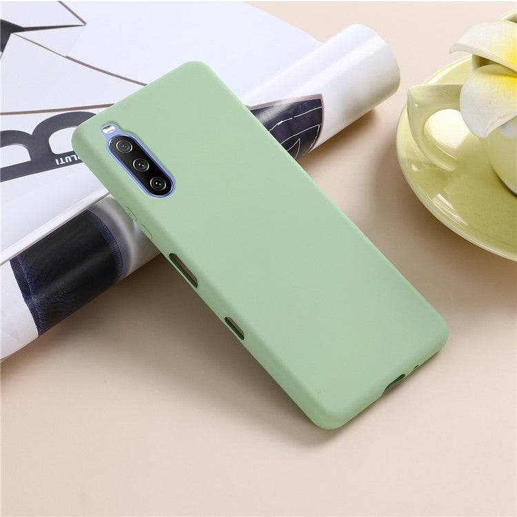 Solid Color Well-Protected Liquid Silicone Phone Protective Shell with Strap for Sony Xperia 10 III 5G - Green