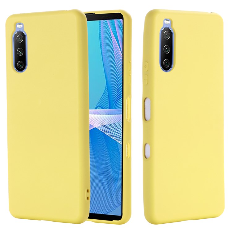 Solid Color Well-Protected Liquid Silicone Phone Protective Shell with Strap for Sony Xperia 10 III 5G - Yellow