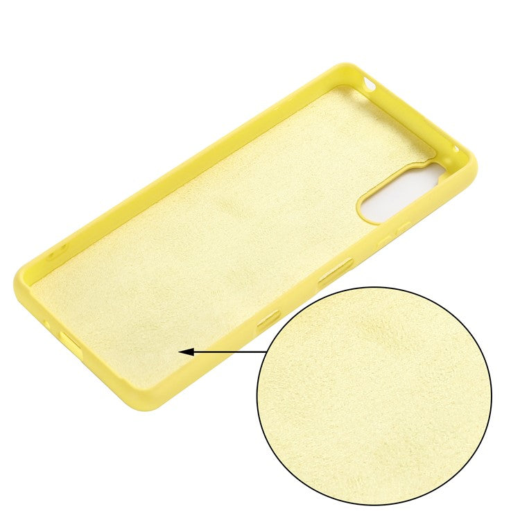 Solid Color Well-Protected Liquid Silicone Phone Protective Shell with Strap for Sony Xperia 10 III 5G - Yellow