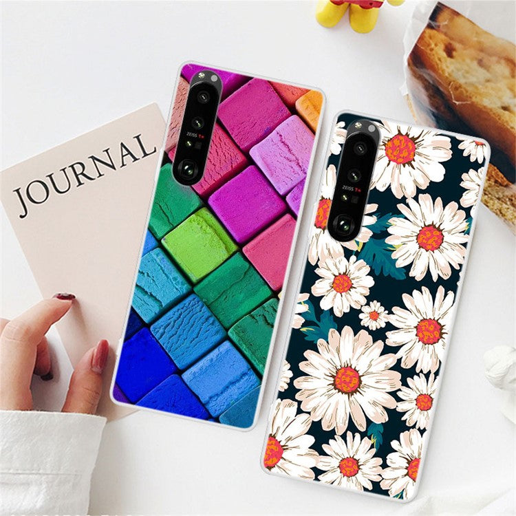 Full Protection Flexible TPU Phone Cover Case with Pattern Printing for Sony Xperia 1 III 5G - Daisy