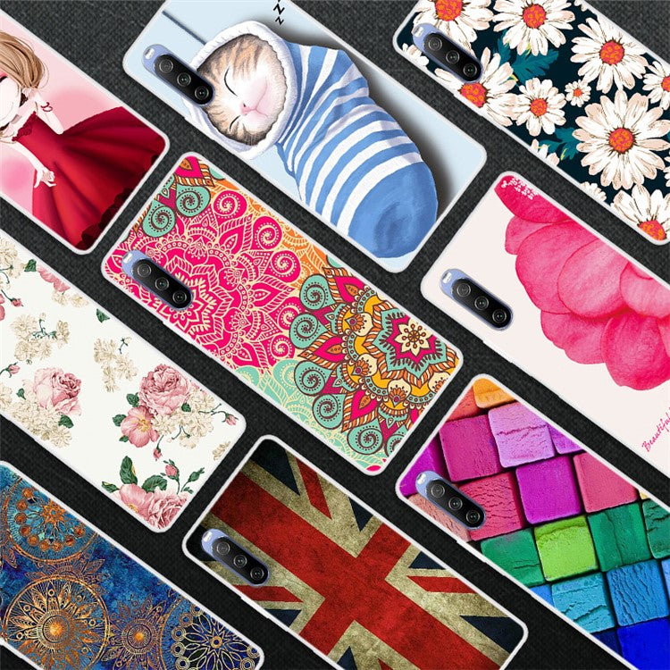 Full Protection Pattern Printing Flexible TPU Phone Cover Case for Sony Xperia 10 III 5G - Sock Cat