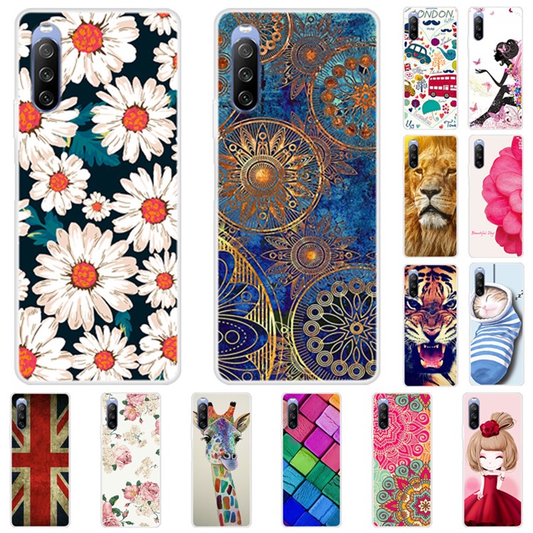 Full Protection Pattern Printing Flexible TPU Phone Cover Case for Sony Xperia 10 III 5G - Sock Cat