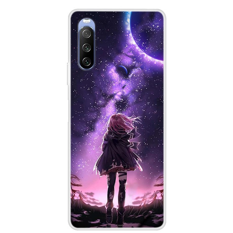 Pattern Printing TPU Phone Back Case for Sony Xperia 10 III 5G - Stars and Girl