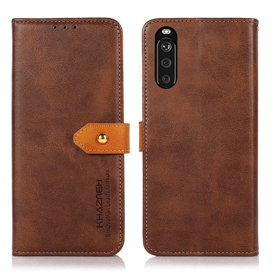 KHAZNEH Golden Magnetic Clasp Dual Color Stand Wallet Leather Phone Case for Sony Xperia 10 III 5G - Brown