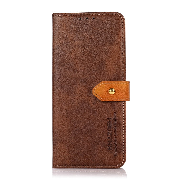 KHAZNEH Golden Magnetic Clasp Dual Color Stand Wallet Leather Phone Case for Sony Xperia 10 III 5G - Brown