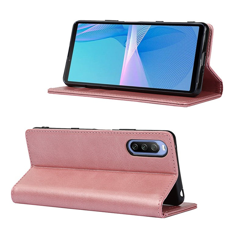 Magnetic Auto-absorbed Wallet Stand Leather Phone Case for Sony Xperia 10 III 5G - Rose Gold