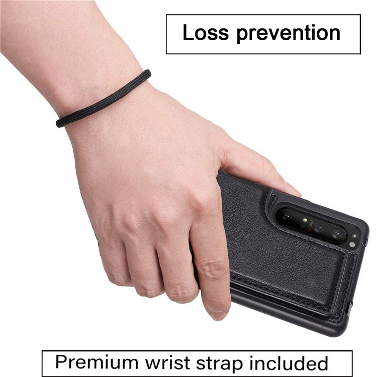 PU Leather Card Holder Design Phone Case with Kickstand for Sony Xperia 1 III 5G - Black
