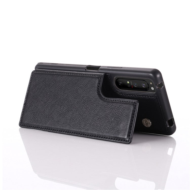 PU Leather Card Holder Design Phone Case with Kickstand for Sony Xperia 1 III 5G - Black