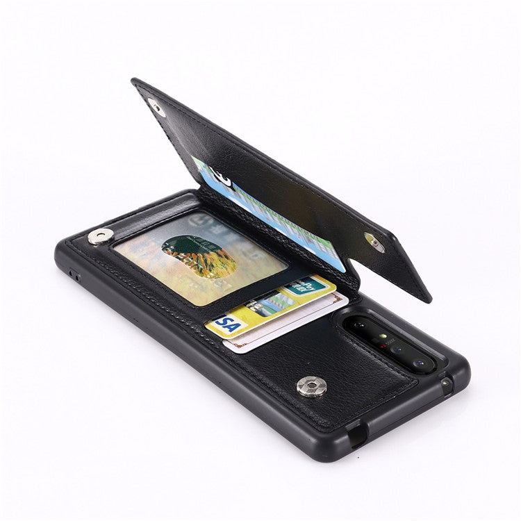PU Leather Card Holder Design Phone Case with Kickstand for Sony Xperia 1 III 5G - Black