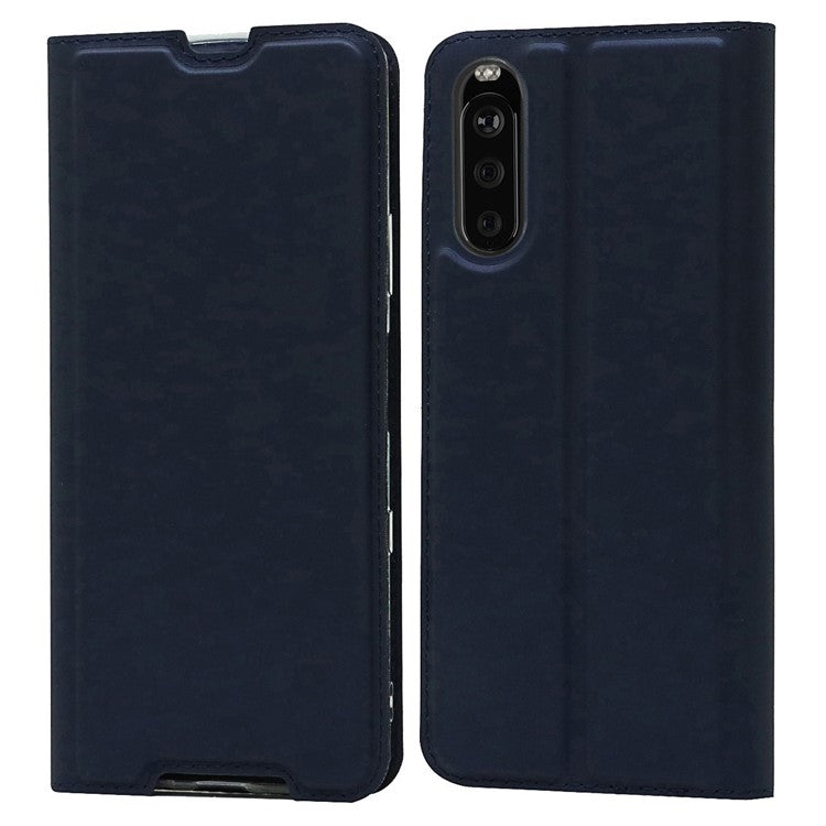 PU Leather Auto-absorbed Cell Phone Cover Stand Case with Card Slot for Sony Xperia 10 III 5G - Blue