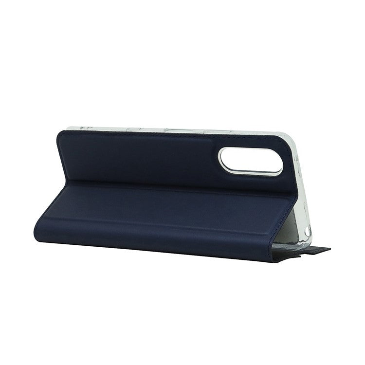 PU Leather Auto-absorbed Cell Phone Cover Stand Case with Card Slot for Sony Xperia 10 III 5G - Blue