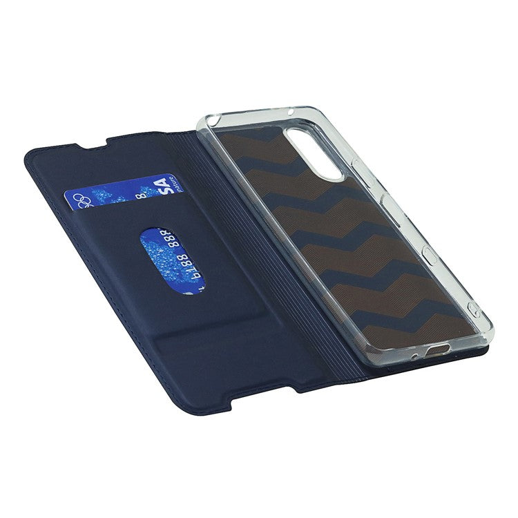 PU Leather Auto-absorbed Cell Phone Cover Stand Case with Card Slot for Sony Xperia 10 III 5G - Blue