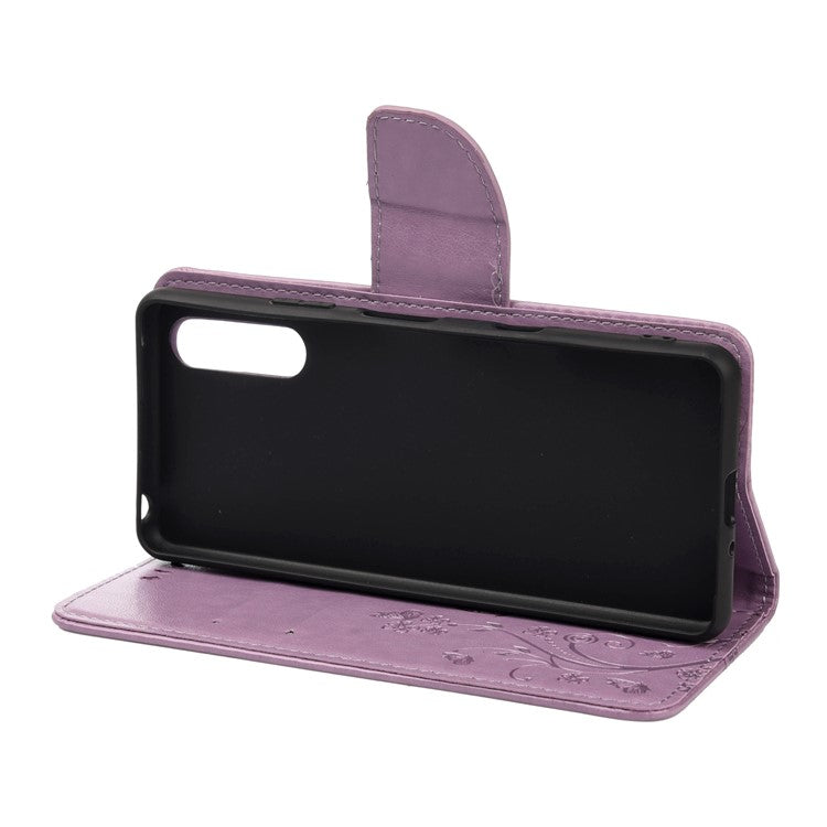 Imprinted Butterfly PU Leather Flip Wallet Full Protective Case Cover Stand for Sony Xperia 10 III 5G - Light Purple