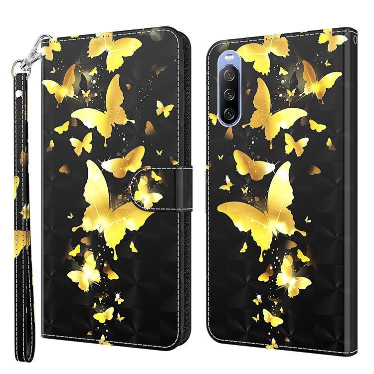 Pattern Printing Wallet Leather Protector Cover for Sony Xperia 10 III 5G / Xperia 10 III Lite - Gold Butterfly