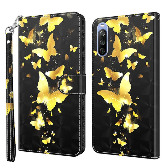 Pattern Printing Wallet Leather Protector Cover for Sony Xperia 10 III 5G / Xperia 10 III Lite - Gold Butterfly