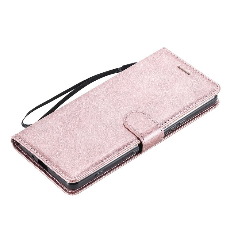 KT Leather Series-2 Wallet Stand Leather Phone Cover with Strap Casing for Sony Xperia 1 III 5G - Rose Gold